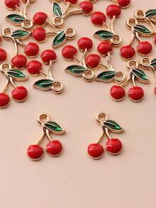 20 pièces Pendentif de bijouterie style allure minimaliste en alliage électrolytique en forme de cerise rouge 3D pour attacher aux cheveux, porte-clés, décoration de sac - Rouge - Voir 3