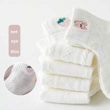 [6 colores] Nuevos llegados para otoño: calcetines finos y transpirables de verano para niñas. Calcetines bordados con malla linda y estilizada de dibujos animados para niños en verano, estilo japonés. Adecuados para bebés de 3 a 12 años. calcetines blancos de estilo japones