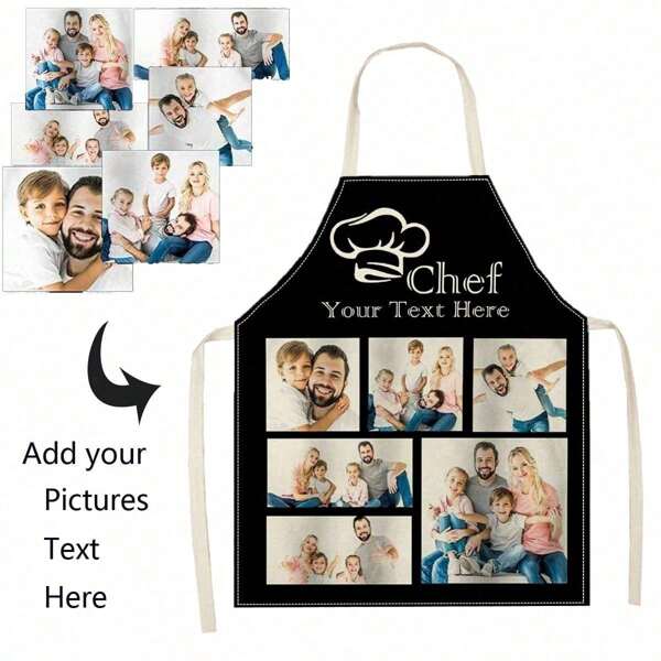 1pc Custom Chef Apron With Photo For Mom Men Women Customized Funny Picture Chef Cooking Kitchen Apron Personalized Kitchen Waterproof Apron Customize Photo Logo Picture Name Chef Cook Apron Ideal
