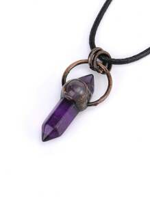 1pc Retro Hexagonal Pointed Pendant Necklace Vintage Natural Semi-Precous Stone Tiger Eye Amethysts Aventurine Quartz Jewelry H664