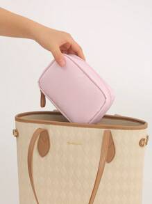Plain Color Fashionable Zipper Cosmetic Bag, Suitable For Storing Cosmetics And Carrying Outside