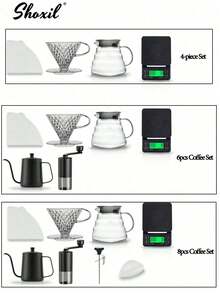 shoxil 02# Bộ dụng cụ pha cà phê thủ công - Bộ pha cà phê hoàn chỉnh 4/6/8/10/12 món, bao gồm ấm cổ ngỗng, bình pha cà phê thủy tinh, cân điện tử, máy xay cà phê và 100 giấy lọc. - V60 Kích thước 02 - Xem 9