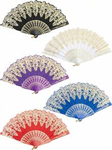 Handheld Chinese Folding Fan Hand Fans For Women Foldable Bulk For Party Wedding Church Dancing (5 Mixed Colors) - متعدد الألوان - مشاهدة 1