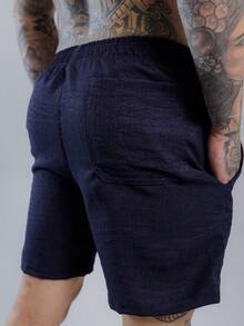 Men's Linen Shorts With Drawstring Comfortable Premium Quality Promotion - 藍色 - 查看 4