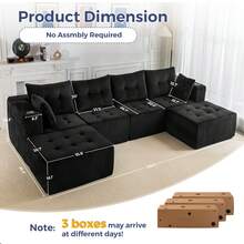 Sofá modular Cloud, sofá moderno y cómodo de pana para la sala de estar, sillón reclinable con reposapiés, sofá en caja, no requiere montaje. - Negro - Ver 11