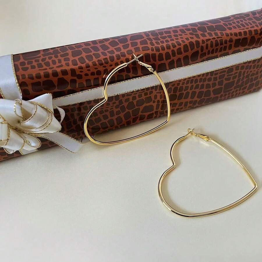 1 Pair Geometric Heart Shaped Line Hoop Earrings, Suitable For Women's Daily Wear