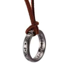 Unisex Uncharted 4 Nathan Drake Ring Pendant Necklace With Adjustable Brown Leather Chain - 如圖 - 查看 6