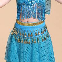 1 件闪光硬币肚皮舞臀巾彩色可调节硬币铃铛腰带舞蹈服装手工串珠铃铛表演配饰学校舞蹈臀巾女童