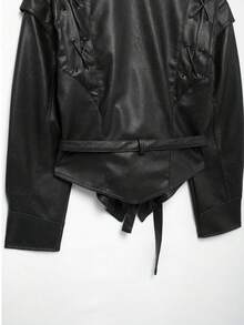 女士秋冬新款欧美风皮带皮夹克 - 黑色 - 查看 7