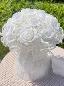Perlen Rosen Strauß künstliche Blumen für Hochzeit Brautstrauß, einzigartige Ewigblumen Geschenke, Valentinstag, Muttertag, Erntedankfest, Geburtstag, Jahrestag
