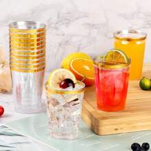 New-2025  50PCS 12oz Gold Plastic Cs For Party, Disposable Gold Rim Cs, Plastic Cocktail Glass For Wedding Thanksgiving, Christmas, And Parti - Gold-12oz 50 Pack - View 2