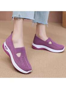 Zapatos casuales de mujer con suela gruesa transpirable de malla, cómodos, de color caqui, económicos, adecuados para primavera, verano y otoño