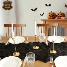 6pcs/Set 35*118 Inch Black Bohemian Table Cloth, Suitable For Wedding, Bridal Shower, Party, Halloween, Thanksgiving, Christmas Table Centerpiece Decor - Multicolor - View 3