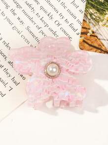 1pc Acrylic Pearl 5-Petal Flower Hair Clip Claw Clip For Bun Hairstyle, Hair Claw, Wholesale