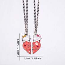 Sanrio 1 Stück Kitty Katzen Patchwork Herz Legierung Halskette - einzigartiger Modeschmuck für Frauen, Männer, Paar und Freunde - Alltags- und Feiertagsaccessoire