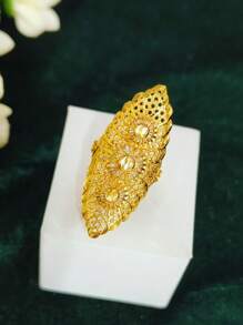 1 pieza Anillo alargado de dedo con baño de oro de cobre a la moda para mujeres, adecuado para bodas, fiestas, bailes de graduación, Día de la Madre, cumpleaños. Anillo abierto y ajustable.