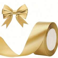 2 Rolls Of Champagne Gold Ribbon - Metal Satin, Suitable For Gift Packaging, Wedding Decoration, Christmas Crafts, Floral Arrangement, DIY Bow, Party Supplies, Seasonal Crafts, Home Style, Craft Projects - Vàng - Xem 3