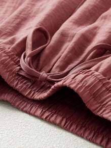 Set di camicia e pantaloni casual in lino da donna, adatto per vacanze primavera/estate