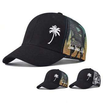 1 pièce Casquette de camionneur respirante en maille avec broderie d'arbre de palmier pour hommes