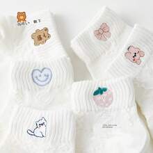 [6 colores] Nuevos llegados para otoño: calcetines finos y transpirables de verano para niñas. Calcetines bordados con malla linda y estilizada de dibujos animados para niños en verano, estilo japonés. Adecuados para bebés de 3 a 12 años. calcetines blancos de estilo japones