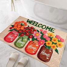 1 pieza Alfombra de baño de microfibra súper absorbente, antideslizante y de secado rápido con estampado floral, apta para cocina y baño