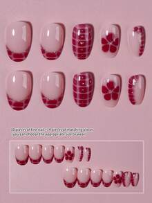 Bộ 24 miếng dán móng tay hình bầu dục kiểu Pháp, họa tiết hoa và lấp lánh, hoàn hảo cho móng giả acrylic, bao gồm 1 miếng gel dẻo và 1 dũa móng, thích hợp cho phụ nữ và bé gái vào mùa hè, dụng cụ làm móng nghệ thuật. - Nhiều màu - Xem 2