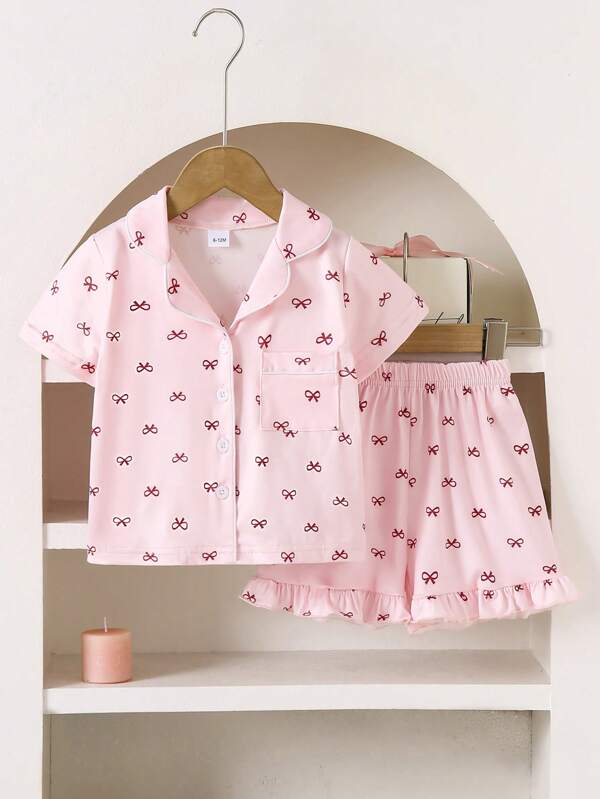Conjunto de ropa de dormir de verano para niñas, con top de manga corta y shorts con volantes, pijama o ropa casual para interiores para niños
