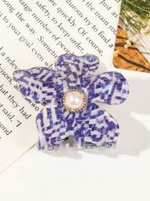 1pc Acrylic Pearl 5-Petal Flower Hair Clip Claw Clip For Bun Hairstyle, Hair Claw, Wholesale