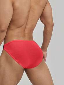 Mens Thong Explosions Sexy High Fork Solid Color Low Waist Protruding Thread Cotton Fitness Ti Cool Men's Briefs Two-Piece Two-Color Suit - Mixed Red Powder - View 5