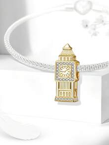 1 件 925 纯银时尚星星月亮大本钟爱心天使串珠适合手链 DIY 女士珠宝