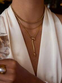 Collar de serpiente de circonita estilo minimalista clásico, cadena de acero inoxidable chapada en oro de 18K, apilable, para mujer - Dorado - Ver 5