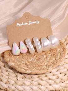 6 PIÈCES/18 PIÈCES Boucles d'oreilles en forme de goutte d'eau en perle blanche, or et argent