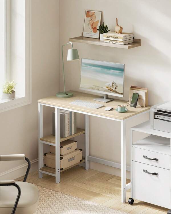 Bureau d'Ordinateur, 100 x 50 x 76/120 x 60 x 76/60 x 140 x 76 cm, Table Informatique, Style Moderne, pour Bureau à Domicile, Chambre à Coucher, Salon, Beige Naturel et Blanc Perle/Grège Chiné et Noir d'Encre/Marron Camel et Noir d'encre/Marron Rustique et Noir d'Encre/Noir Boisé