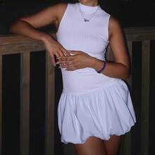 Bubble Dress Women Sleeveless Mock Neck Knit Open Back Dress Bodycon Y2k Party Club Short Dress - Purple - View 2