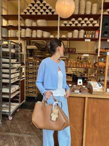 Women's Casual Solid Color Knitted Button Up Cardigan, Versatile Knitwear For Everyday, Autumn/Winter