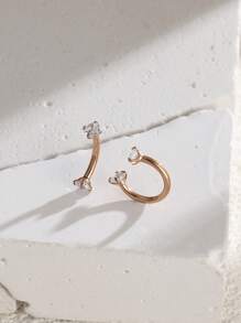 2pcs U-Shaped & C-Shaped Stainless Steel Zirconia Nose & Eyebrow Piercing Set
