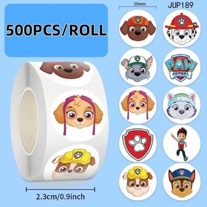 Paw Patrol Rolo de adesivos de cachorro fofo com 500 peças - Adesivos de pata animados para recompensas positivas infantis e decoração de diário, material escolar, volta às aulas