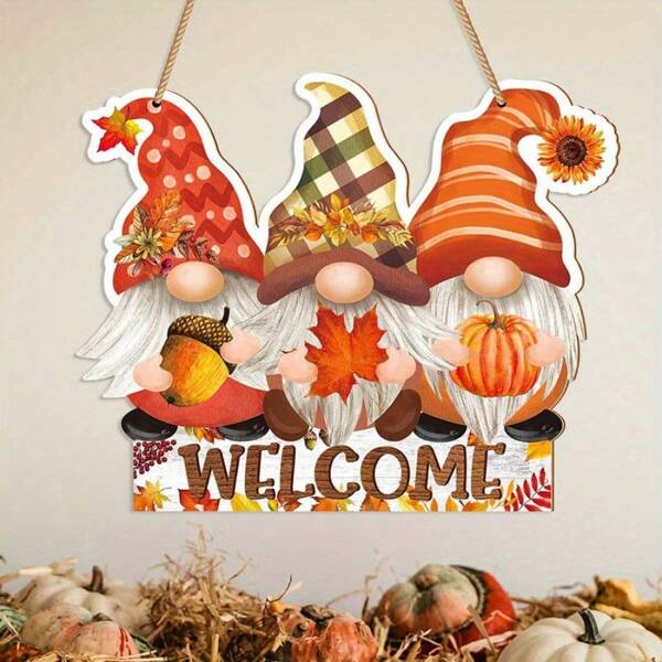1pc Wooden Welcome Sign Decor For Front Door, Porch For Thanksgiving Season