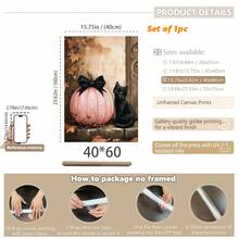 1pc Canvas Wall Art, Halloween Wall Art, Halloween Poster, Framed Wall Art, Playful Black Cat And Pink Pumpkin Poster, Halloween Horror Wall Art, Autumn Home Decor, Autumn Decoration, Cute Decoration, Halloween Decoration, Room Decor, Dorm Decor, Bedroom Home Decor, Autumn Wall Decor - Multicolor - View 15