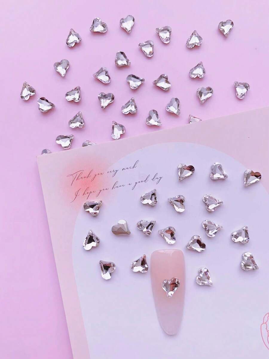 10/50個小巧3D愛心造型美甲裝飾,DIY愛心美甲產品,美甲配件用品,精緻日系美甲飾品,美甲鑽石水鑽美甲吊飾 - 彩色 - 查看 1