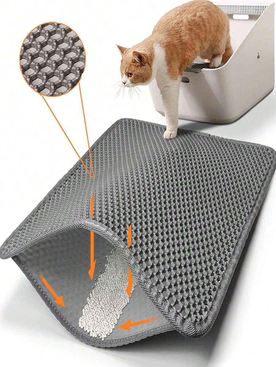 Tapis à litière pour chat à double couche, anti-dérapant et facile à nettoyer, résistant aux rayures et lavable, piégeage confortable de la litière, empêche la dispersion de la litière