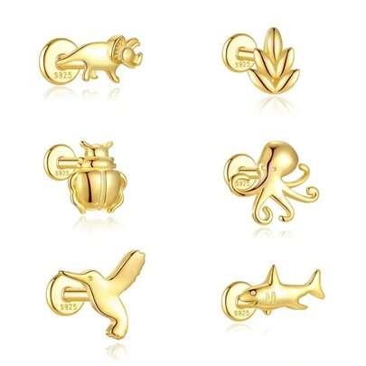 New S925 Sterling Silver Mini Marine Spiral Cartilage Earring, Cute Animal Series Fashion Piercing Ear Stud