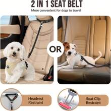 Adjustable Two-In-One Pet Car Seat Belt, Retractable Elastic Reflective Dog Leash, Seat Belt Made Of Durable Polyester Fiber, Washable By Hand, With Safety Buckle And Elastic Elastic Buffer, Which Is Very Suitable For Safe Travel With Dogs.