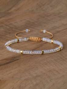 gxtbw 1PC Natural Blue Emperor Stone Beads Woven Bracelet Polished Block Shape Adjustable Rope Lady's Gift Bracelet Beaded Bracelet