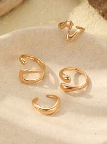 4pcs/Set Retro Style Asymmetrical Metal Rings Set For Women