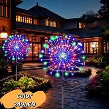 1 paquete de luces de fuegos artificiales solares, 8 modos de iluminación LED para jardín y senderos al aire libre, inalámbricas, solares, con control de botón, para patio, villa y decoración exterior