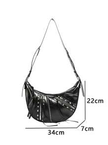 Y2K Retro Punk Style Rivet Decorated Handbag, damska torba na ramię Crossbody, modna torba motocyklowa, odpowiednia do dopasowania do stylu ulicznego, imprez tematycznych, klubów nocnych, wydarzeń kulturalnych i społecznych