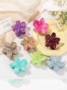 1/12件大号高端度假风鸡蛋花大号抓夹后脑勺发夹发爪半扎发时尚发饰时尚发夹女爪夹秋冬花朵 - 彩色 - 查看 2