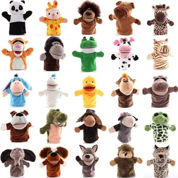1pc Plush Animal Hand Puppet Doll, Parent-Child Interactive Chat Game Prop, Cartoon Animal Figurine Doll, Movable Mouth Hand Puppet, Panda, Rabbit, Lion, Tiger, Monkey, Plush Doll, Birthday Gift, Holiday Small Gift, Party Activity Doll