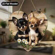 1 Stück, 2D flach, Chihuahua Hund Willkommensschild, rustikales Herz-förmiges Holzschild Wandkunst, geeignet für Zuhause, Büro, Zimmer, Haustür, Garten, Außenbereich, Terrasse, Veranda, Hütte Dekoration